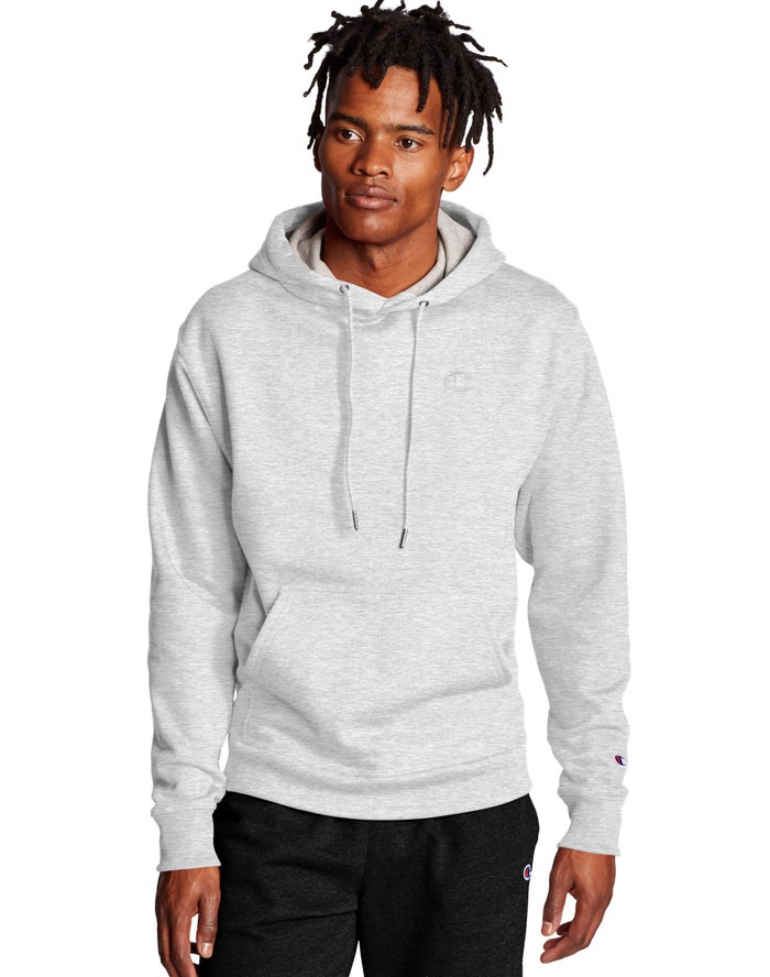 Champion Mens Hoodie NZ - Powerblend Fleece C Logo Grey ( 9450-OLVQP )